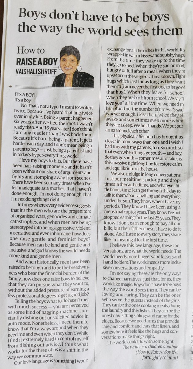 Boys will not be boys the way the world sees them. In today’s The Sunday Express

<a href="/IndianExpress/">The Indian Express</a> #howtoraiseaboy