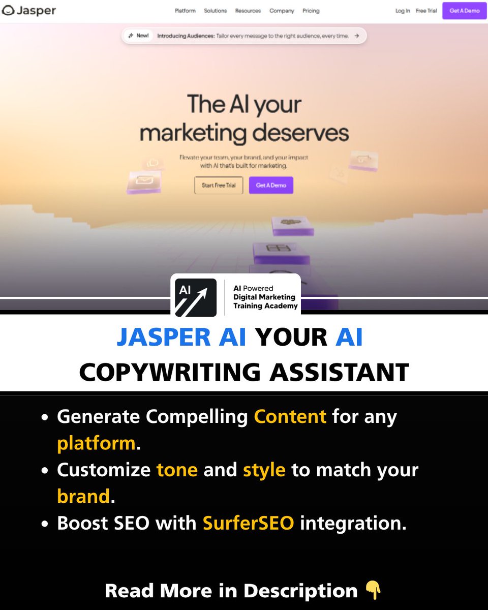 AIPDMA_Official's tweet image. 🚀 Meet Jasper AI – Your Copywriter on Autopilot!
Write blogs, ads &amp;amp; captions in seconds with brand tone + SEO power.

🎯 Learn Jasper + 100+ AI Tools in Simple Telugu
📲 aipowereddigital.marketing
📞 WhatsApp “HI” to 7995999805
#JasperAI #AIMarketing #FreelancingTips