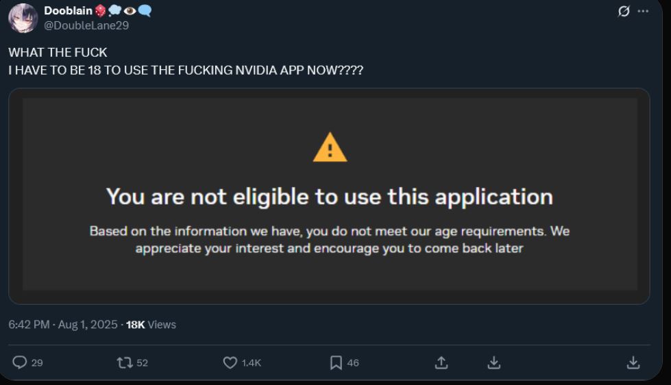 🔴🇬🇧🎮 ALERTE INFO | Au Royaume-Uni, l’appli NVIDIA liée aux cartes graphiques demande désormais une pièce d’identité pour fonctionner. Sans ça, impossible de jouer à vos jeux. Vers un pass gaming ?