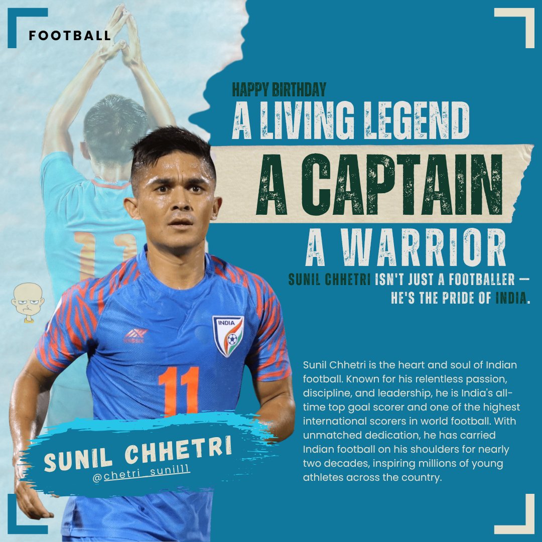 charrlizee56's tweet photo. "A living legend. A captain. A warrior. Sunil Chhetri isn't just a footballer — he's the pride of India."
Known for his relentless passion, discipline, and leadership.

#SunilChhetri #IndianFootball #CaptainLeaderLegend #BharatKaPride #FootballHero #ChhetriSir #RespectTheLegend https://t.co/KOn9fjDoxT