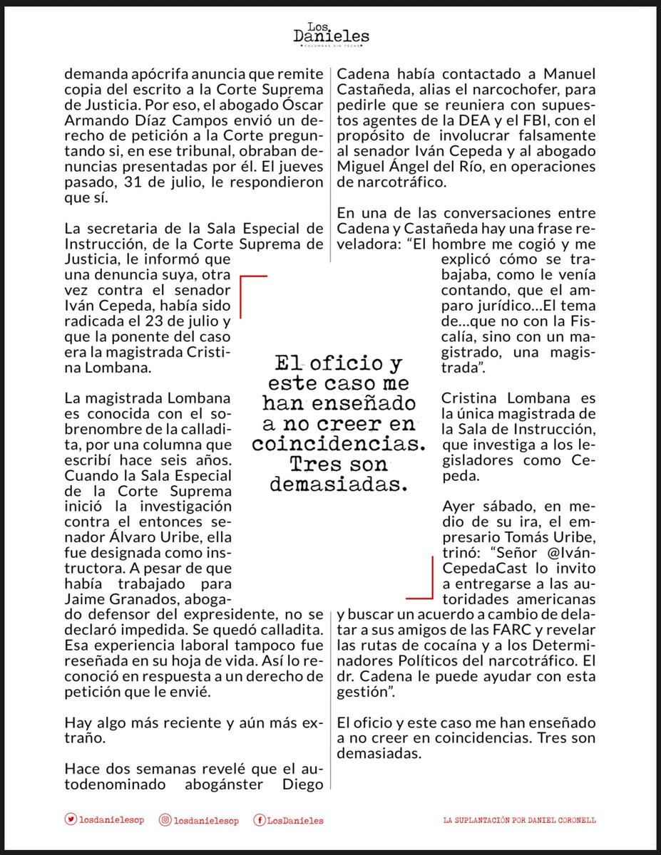 Cesar Marulanda ◯ (@cesarusa5) on Twitter photo #LaSuplantación por <a href="/DCoronell/">Daniel Coronell</a> El fallo condenatorio, en primera instancia, al expresidente <a href="/AlvaroUribeVel/">Álvaro Uribe Vélez</a> va a desatar una reacción brutal de sus aliados en todos los sectores, en Colombia y en el exterior. Hoy les contaré de otro complotdescubierto. #LosDanieles <a href="/losdanieles/">Los Danieles</a> #LaSuplantación por <a href="/DCoronell/">Daniel Coronell</a> El fallo condenatorio, en primera instancia, al expresidente <a href="/AlvaroUribeVel/">Álvaro Uribe Vélez</a> va a desatar una reacción brutal de sus aliados en todos los sectores, en Colombia y en el exterior. Hoy les contaré de otro complotdescubierto. #LosDanieles <a href="/losdanieles/">Los Danieles</a>