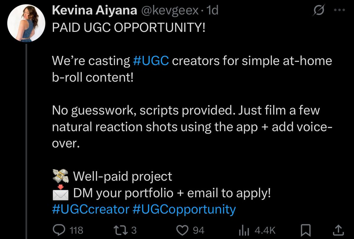 🚨 please be aware of @kevgeex. These jobs are scams to get you to pay to fix your portfolio by scammers and the jobs don’t exist. She also scams creators with a trick to pay for gift cards. Please report her account if you ever experienced her fraud.