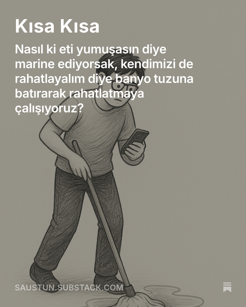 Tivit atmaya kıyamadığım bir mikroanektodlar bütünü.
Ev silmekten Trump’a, servis ücretinden gebelik testine...
Temizlik mi yapıyorum, zihnimi mi ovuyorum belli değil.

“Kısa Kısa” burada: 👇
open.substack.com/pub/saustun/p/…