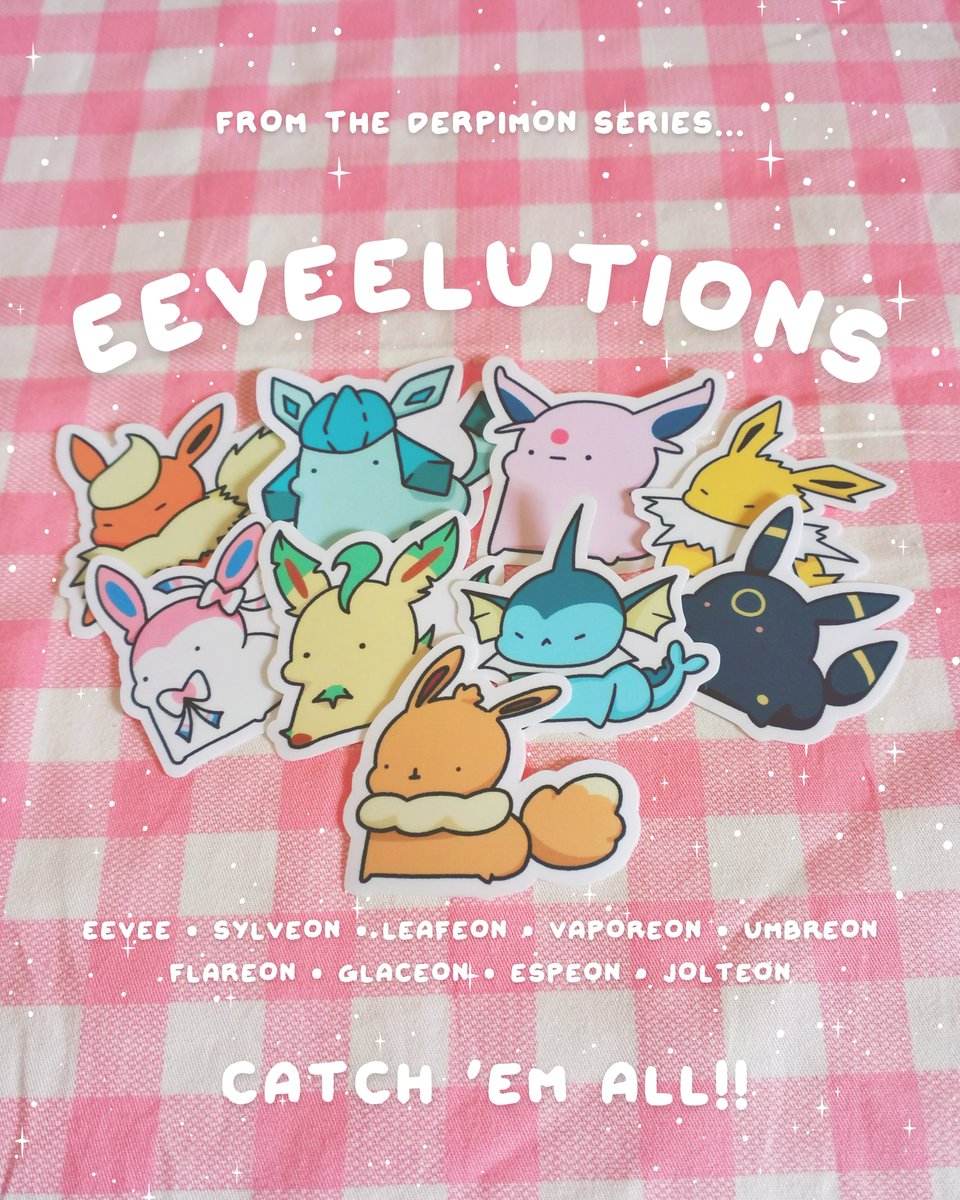 ajikachi's tweet photo. ✨THEY’RE FINALLY HERE✨
The full Eeveelutions Derpimon Sticker Set is now live! These goofy little guys are ready to join your collection 💖
Catch 'em all:
 https://t.co/AoQ4xHwL2y

#Derpimons #PokemonFanart #PokemonStickers #Eeveelutions #SupportSmallArtists https://t.co/fgCU2ils2z
