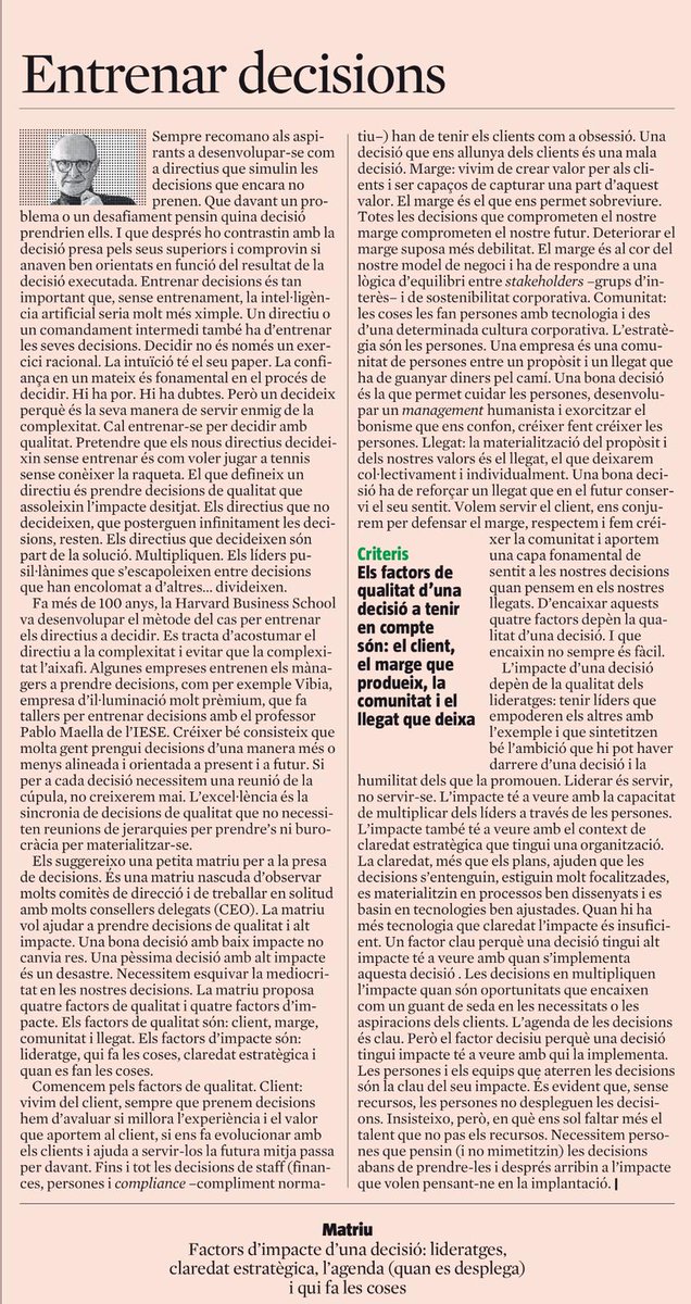 🔝"Decidir no es només un exercici racional"
Les decisions que ens allunyen dels clients, aquells als que servim, són males decisions.
Liderar és servir. I cal entrenar-se!
Gràcies <a href="/XavierMarcet/">Xavier Marcet</a>! 🙌
👇👇👇