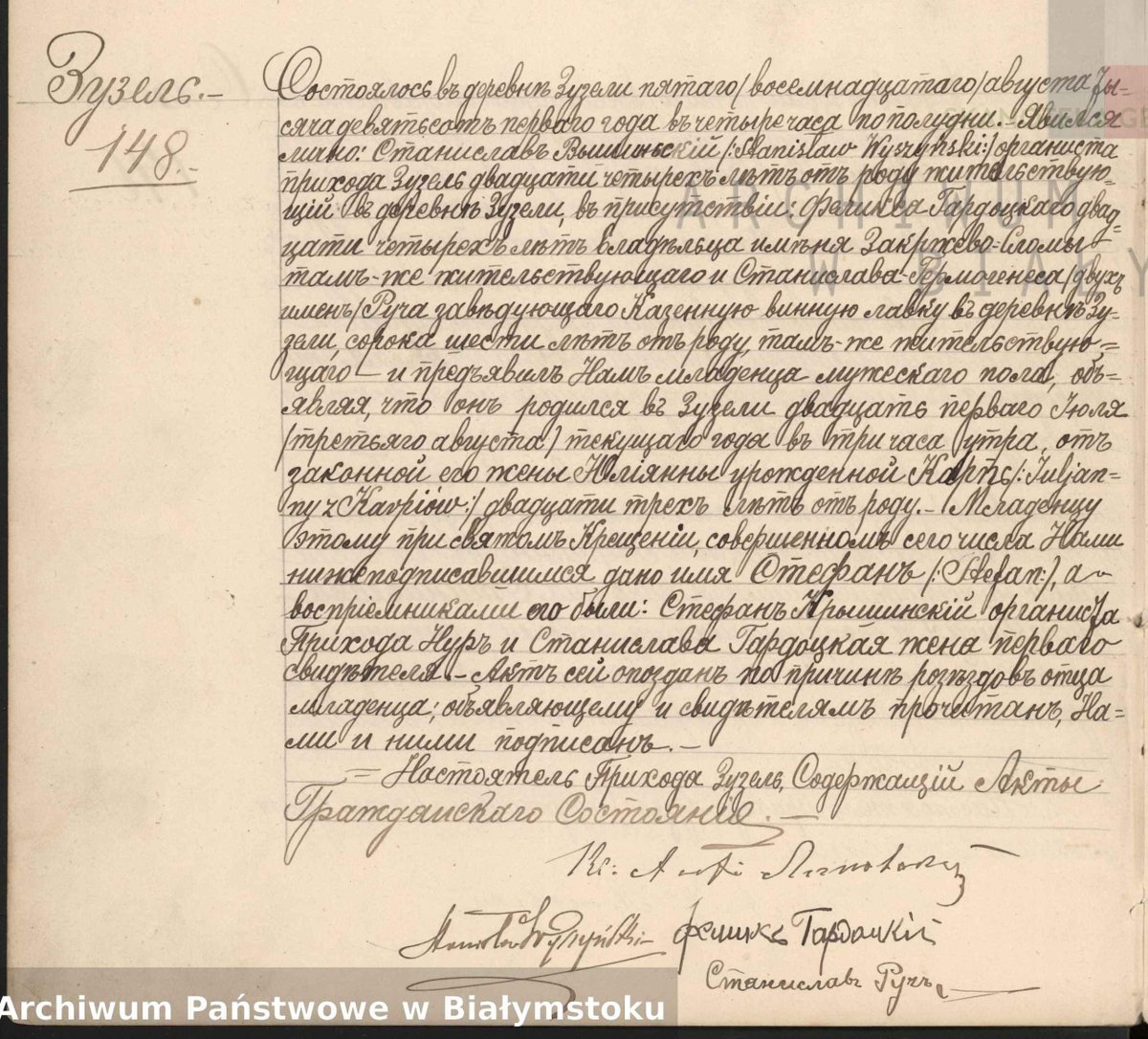 3 sierpnia 1901 roku z Zuzeli przyszedł na świat Stefan Wyszyński - Prymas Tysiąclecia. Akt urodzenia pochodzi ze strony metryki.genealodzy.pl/metryki.php?op…