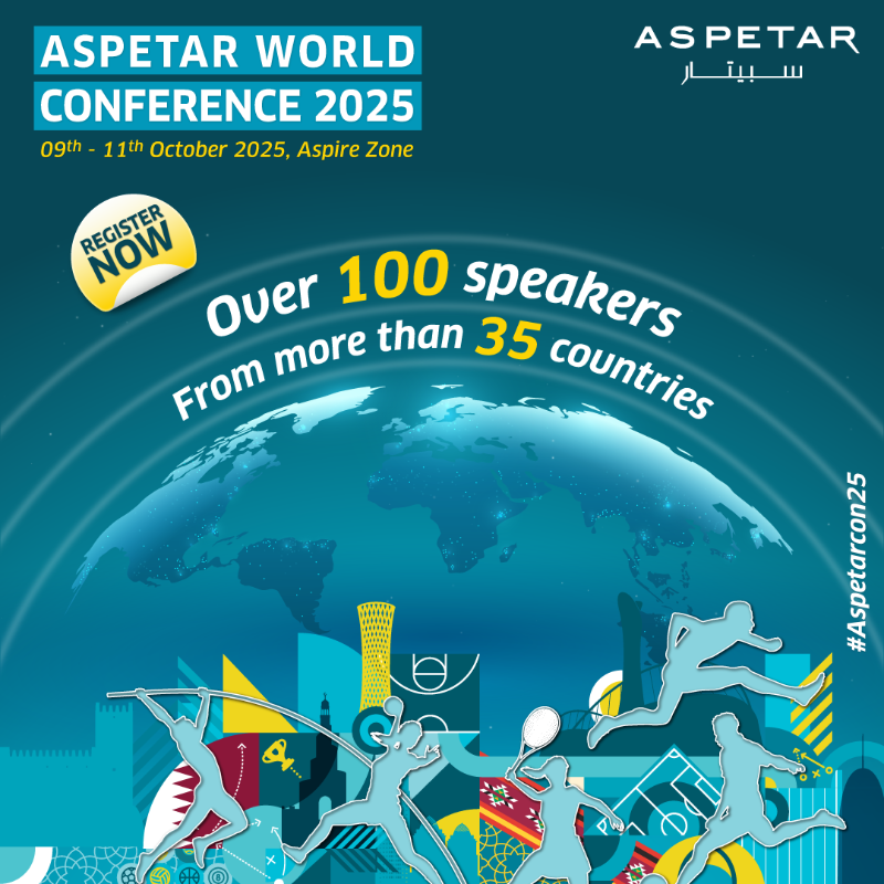Aspetar's tweet photo. Join us at the Aspetar World Conference 2025

9–11 October 2025

For an immersive experience in Precision athlete health and performance.

Learn from world-leading experts from Aspetar and top global institutions.

Register now
