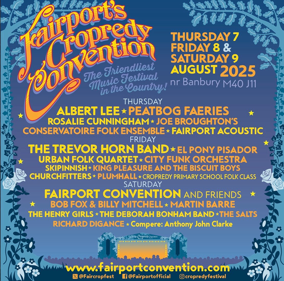 4 days until <a href="/faircropfest/">Faircropfest</a> and 5 days before the <a href="/plumhall/">Plumhall</a> full band performs! We’d love to see as many friendly faces as possible while we’re playing so - if you’re able - it would be great to see you in the #poshpit down the front! #plumhallposhpit #cropredy #fieldofdreams