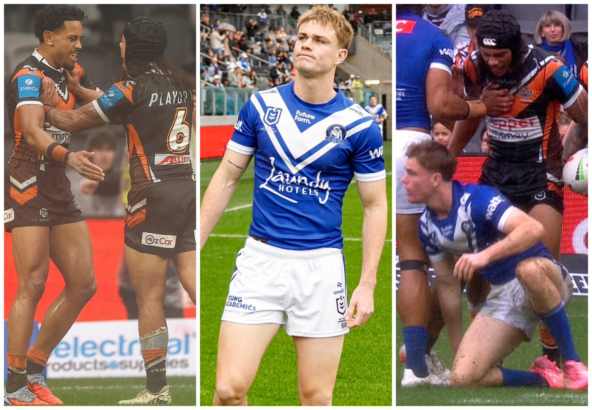 FOXNRL's tweet photo. Jarome Luai and Adam Doueihi combined to to lead the Tigers to an epic boilover 🚨

And it was a tough day at the office for Bulldogs No.7 Lachlan Galvin, while skipper Stephen Crichton was placed on report...

MORE 👉  https://t.co/qVjpsymbIV https://t.co/7DOHWxOxuo