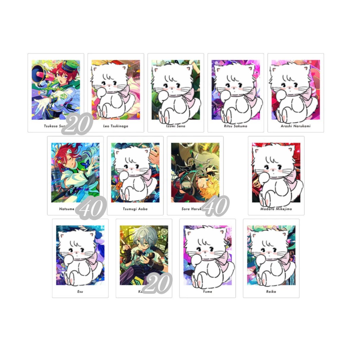 ꒰  交換/買取  ꒱

あんスタ ぱしゃっつ vol.6 P.A shotS！Action

♥ 譲：画像のキャラ

♥ 求：明星スバル 

・50box 購入予定
・数字記載のキャラは2枠目以降にになります、box数に応じた大凡の数字です

お気軽にお声掛けください♫