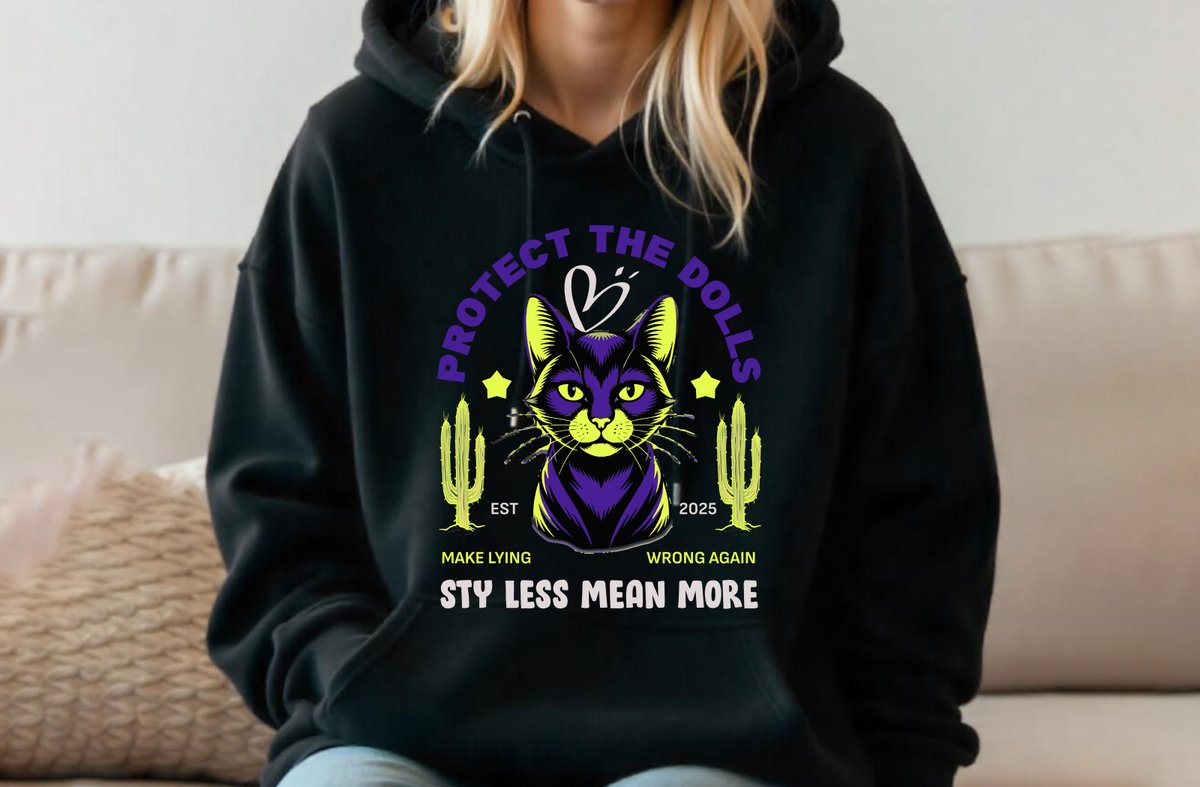 TEEDESIGNSTUDIO's tweet photo. New hoodie just dropped 🖤
🐾 Protect The Dolls
⚡ Neon cat graphic
🗣 STY LESS MEAN MORE
🔥 For those who wear the truth, not trends.
#Streetwear #ProtectTheDolls #NeonStyle #GraphicHoodie #BoldDesign #Y2KFashion #MakeLyingWrongAgain #EdgyStyle #CatAesthetic #AltFashion https://t.co/ePUHcAPpUZ