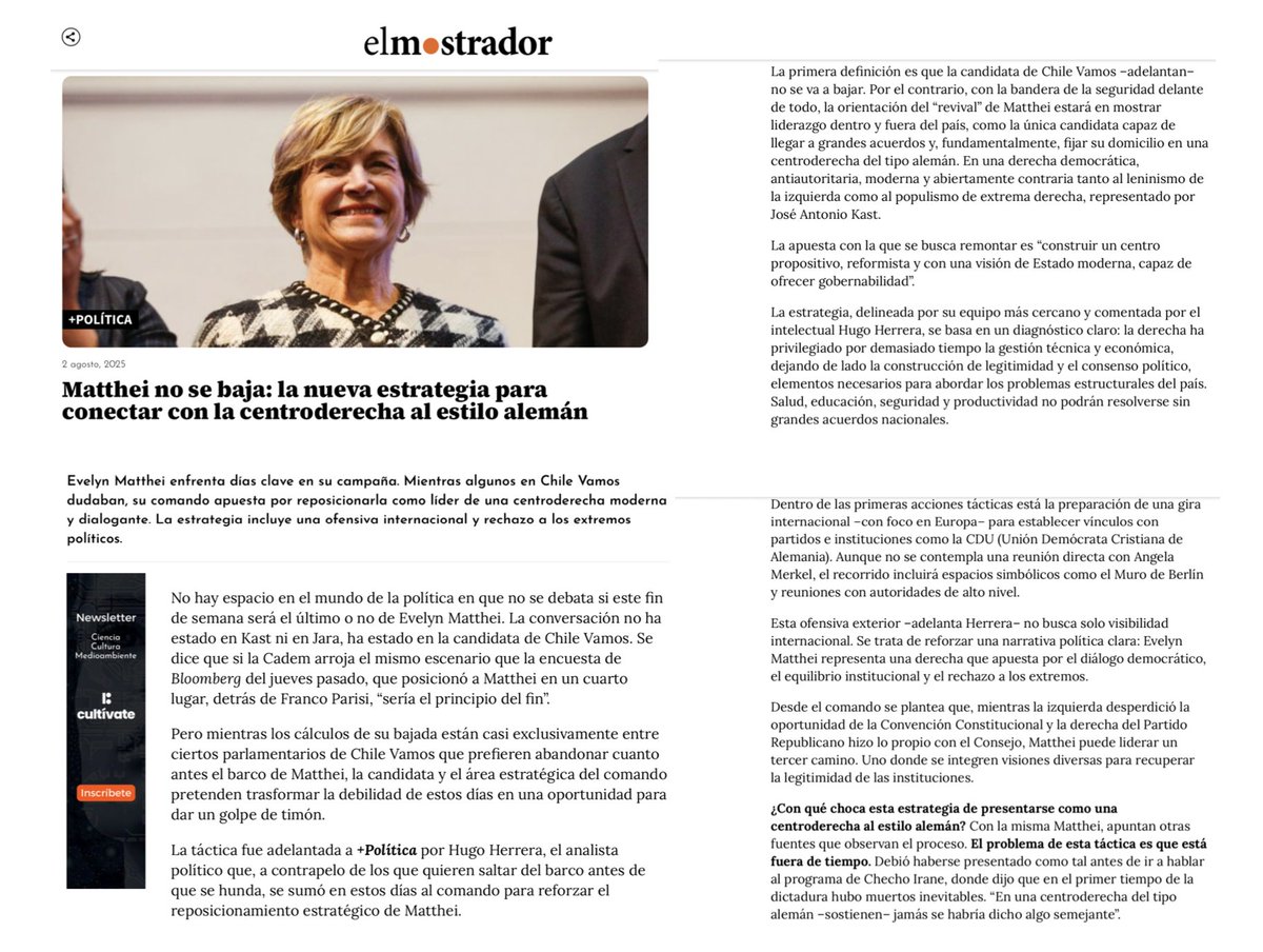 Hugo Herrera (@hugoeherrera) on Twitter photo ¡<a href="/evelynmatthei/">Evelyn Matthei</a> no se baja!
Hay una estructura ideológica y de actitud en la que el centro es proa firme y reformista, capaz de avanzar en un mar tormentoso. ¡<a href="/evelynmatthei/">Evelyn Matthei</a> no se baja!
Hay una estructura ideológica y de actitud en la que el centro es proa firme y reformista, capaz de avanzar en un mar tormentoso.