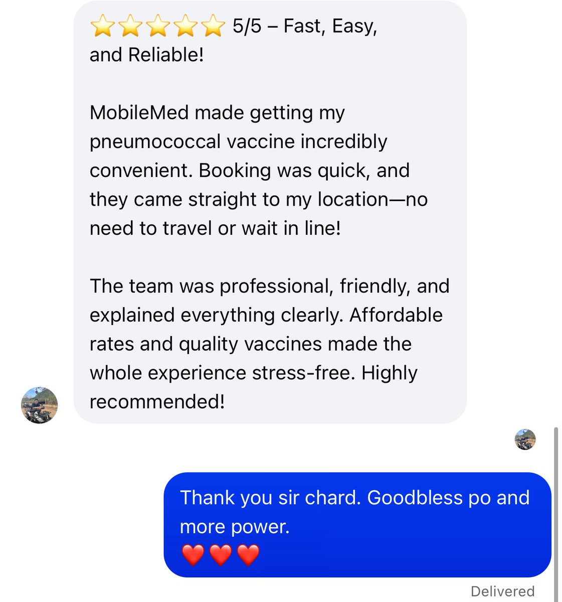MobileMed_'s tweet image. Your health, our mission. 💉💙 Grateful for all the kind words from our clients — you inspire us to keep delivering care wherever you are.

 #MobileMed #VaccinatedWithCare #clientFeedback