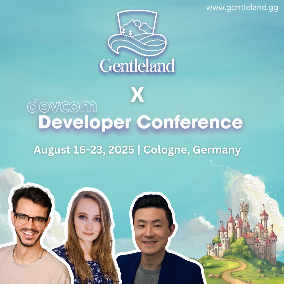 TheGentleland's tweet photo. 🎮✨ Gentleland is heading to Devcom &amp; Gamescom 2025! ✨🎮

If you’ve ever wanted to meet the minds behind Gentleland, now’s your chance.

We will be in Cologne all week!  

🗓️ Come find us in the Gamescom biz area! https://t.co/j50ULUshRP