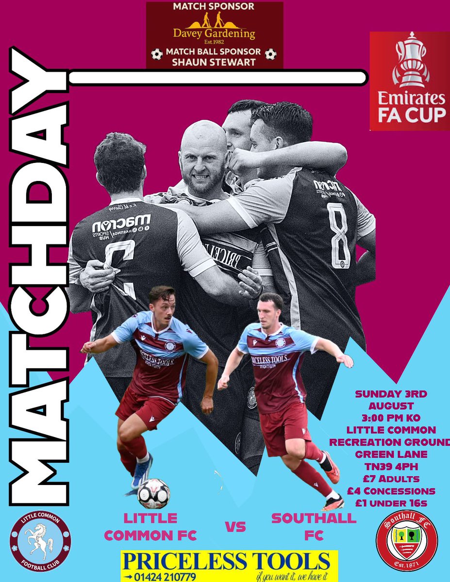 ⚽️ Match Day ⚽️

🏆 FA Cup
📆 Sun 3rd Aug 
🆚 Southall 
📍 The Rec 
⏰ 3.00