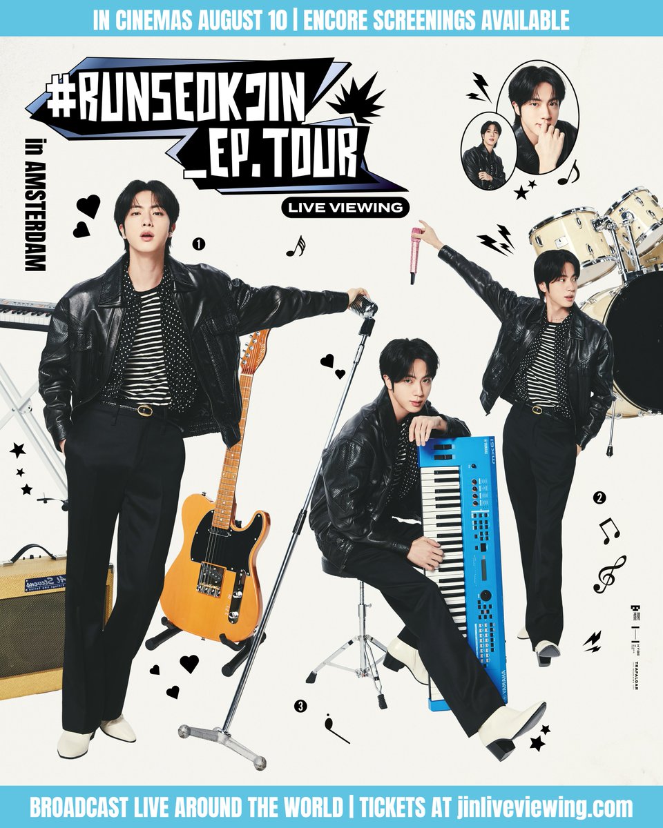 <#RUNSEOKJIN_EP.TOUR in AMSTERDAM: LIVE VIEWING>
추가 티켓오픈 안내💜

뜨거운 성원에 힘입어 추가 티켓오픈 확정🔥🥳

📌진행 일정 : 8/10(일) 15:00~
📌진행 극장 : CGV여의도 4관 (164석)
📌예매 오픈 : 8/5(화) 18:00

#진 #Jin #Jin_TOUR_AMSTERDAM #RUNSEOKJIN_epTOUR_AMSTERDAM