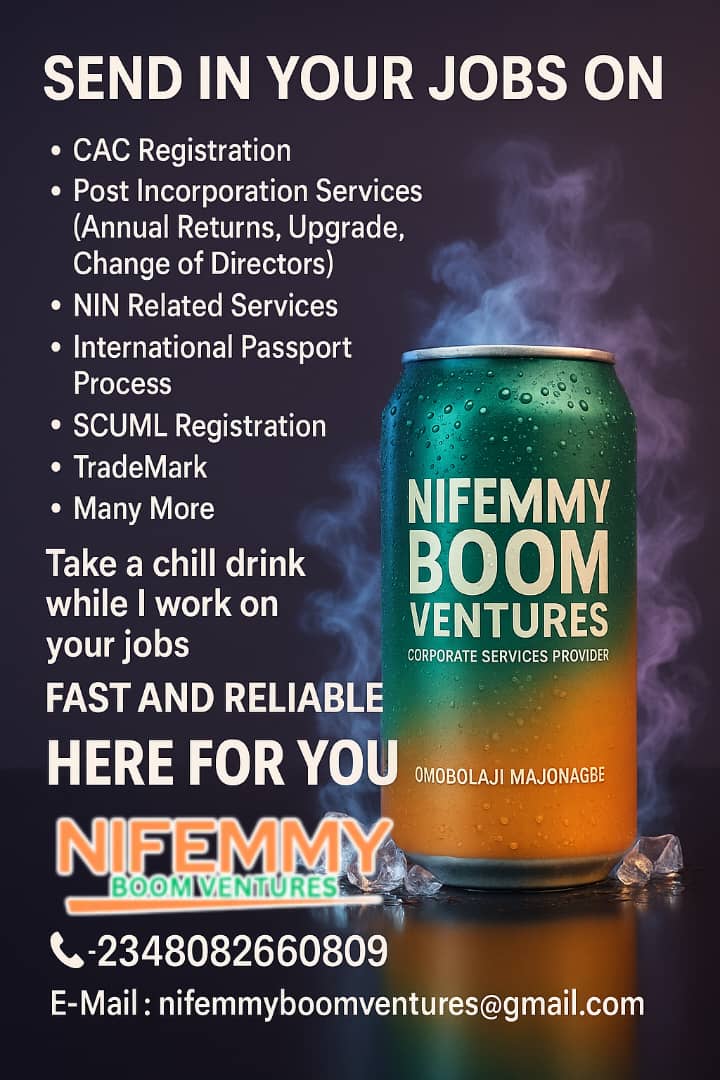 Bolami_78's tweet photo. @ruffydfire 🌟📢 ATTENTION BUSINESS OWNERS &amp; ENTREPRENEURS! 📢🌟

It's another WEEKEND! Got any CAC Registrations or Post-Incorporation Services pending?
Let’s tick them off your to-do list while you sit back and enjoy a chilled drink! 🥤❄️

📞 DM/Call : 08082660809 https://t.co/dTz6zfH0Yk