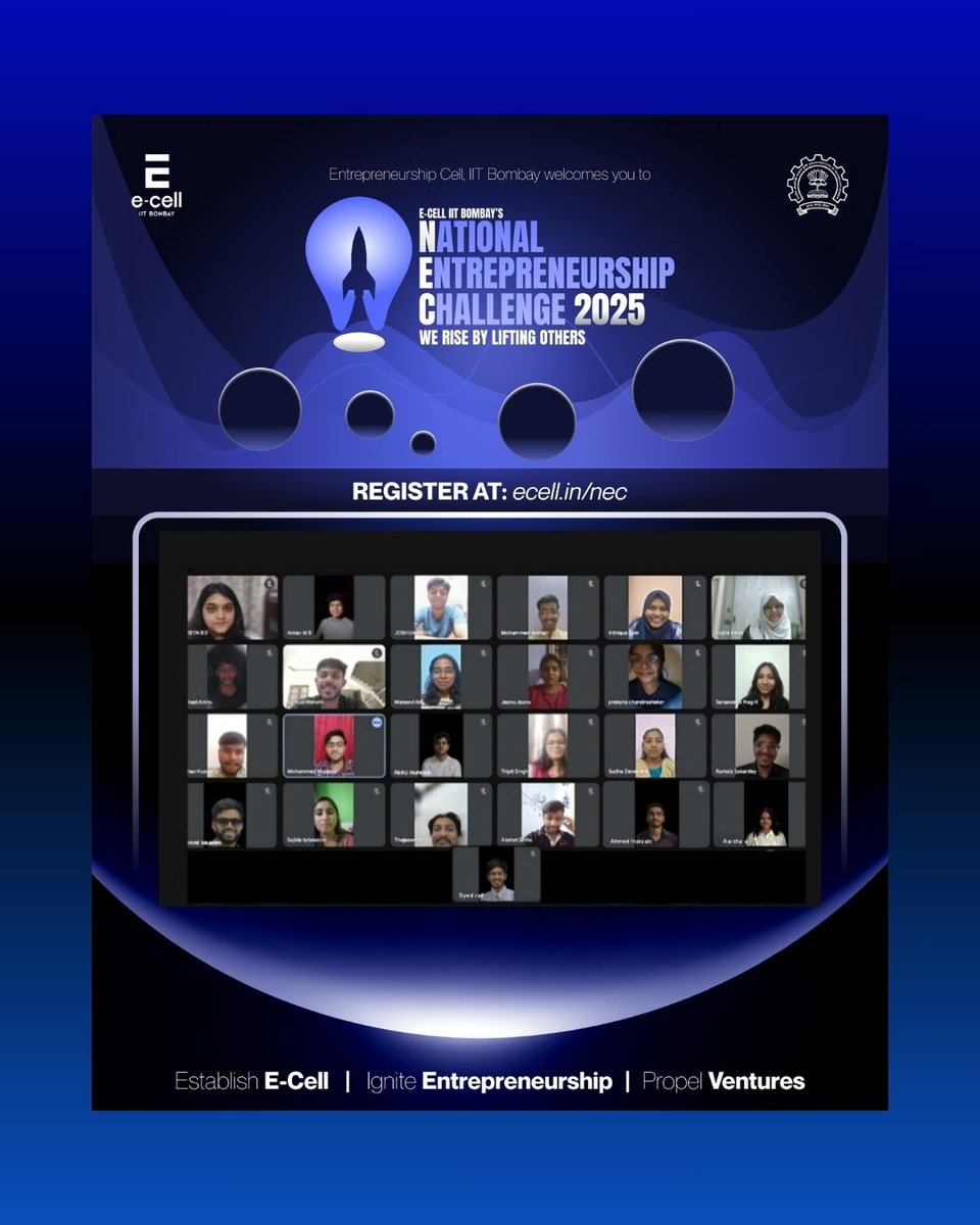 ecell_iceas's tweet photo. We kicked off our journey with an energetic virtual meet filled with ideas, coordination, and team spirit!
This is just the beginning - more to come🔥
Proud to be a part of E-Cell IIT Bombay's National Entrepreneurship Challenge 2025 (NEC) as we set things in motion!
#ECellICEAS https://t.co/6EIALqdCET