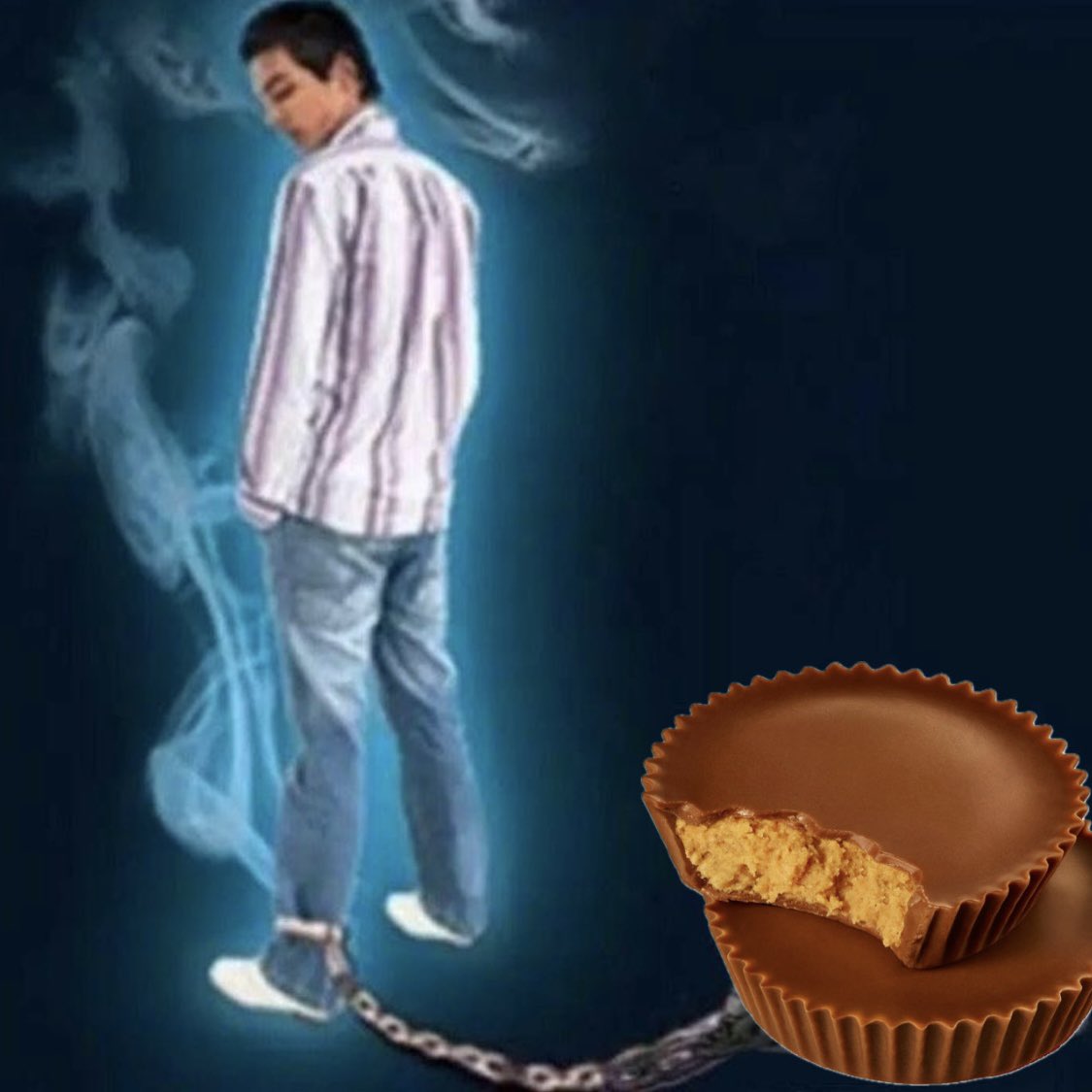 jlsyhatesself_'s tweet photo. vegan but i have to finish the industrial quantity of Reese's variations i bought before going vegan cause there’s no way im wasting food https://t.co/1hx04ycTnm