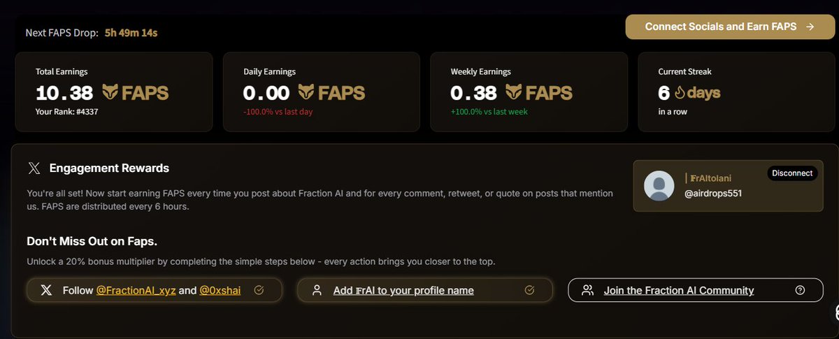 airdrops551's tweet photo. New day , new fap goals
Every Fap i earn on @FractionAI_xyz reminds me that progress is built one step at a time. Being early in Web3 AI isnt just about rewards its about learnin, building and staying consistent.
Time to stack more faps today💎
#Fapfam #DeAI #Web3 #FractionAI https://t.co/4fXVV0pHs5