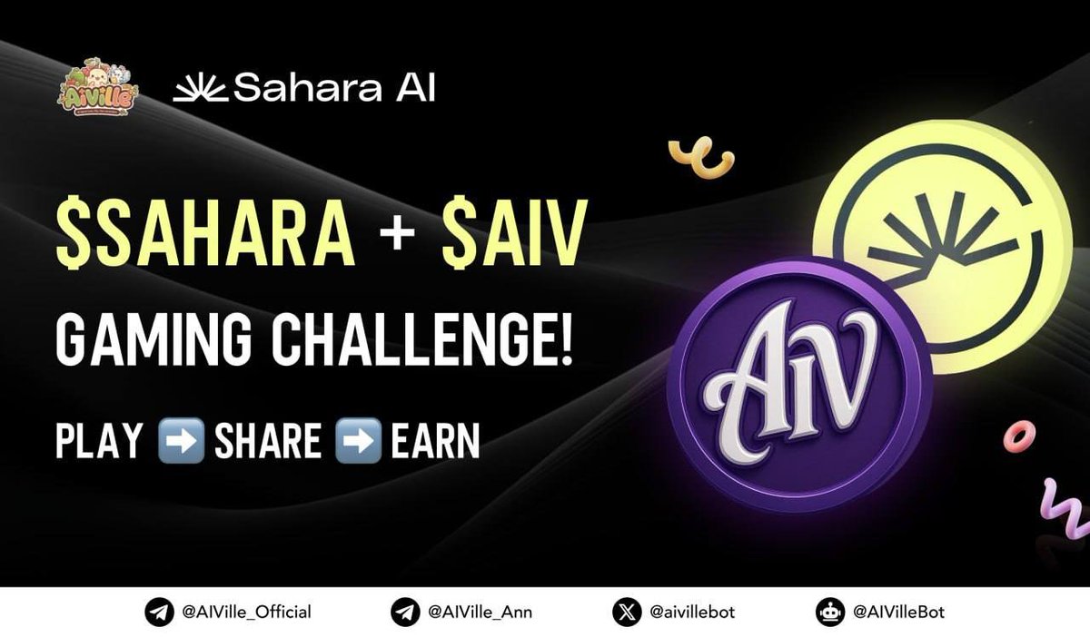 AIVilleWorld (@aivillebot) on Twitter photo Task expires in 4 days😍Join @AIVilleBot X <a href="/SaharaLabsAI/">Sahara AI 🔆</a> Collab Giveaway! Share your gameplay journey, and earn $SAHARA + $AIV tokens.
Total Rewards Pool:
💰 1.4M $AIV + 30K $SAHARA
How to participate:
1️⃣ Register on AIVille with your DSP wallet
web.aivillegame.com/?startapp=1111
2️⃣ Play Task expires in 4 days😍Join @AIVilleBot X <a href="/SaharaLabsAI/">Sahara AI 🔆</a> Collab Giveaway! Share your gameplay journey, and earn $SAHARA + $AIV tokens.
Total Rewards Pool:
💰 1.4M $AIV + 30K $SAHARA
How to participate:
1️⃣ Register on AIVille with your DSP wallet
web.aivillegame.com/?startapp=1111
2️⃣ Play