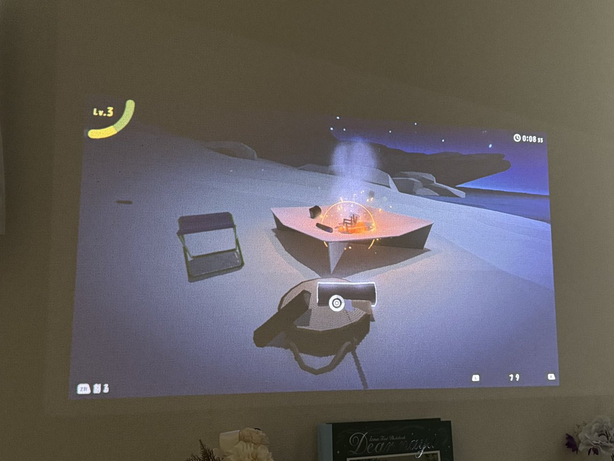 部屋のカーテン閉めて暗くしてプロジェクターでチルッと焚き火ソンをすることで限りなく本物の体験に近づけていく戦法