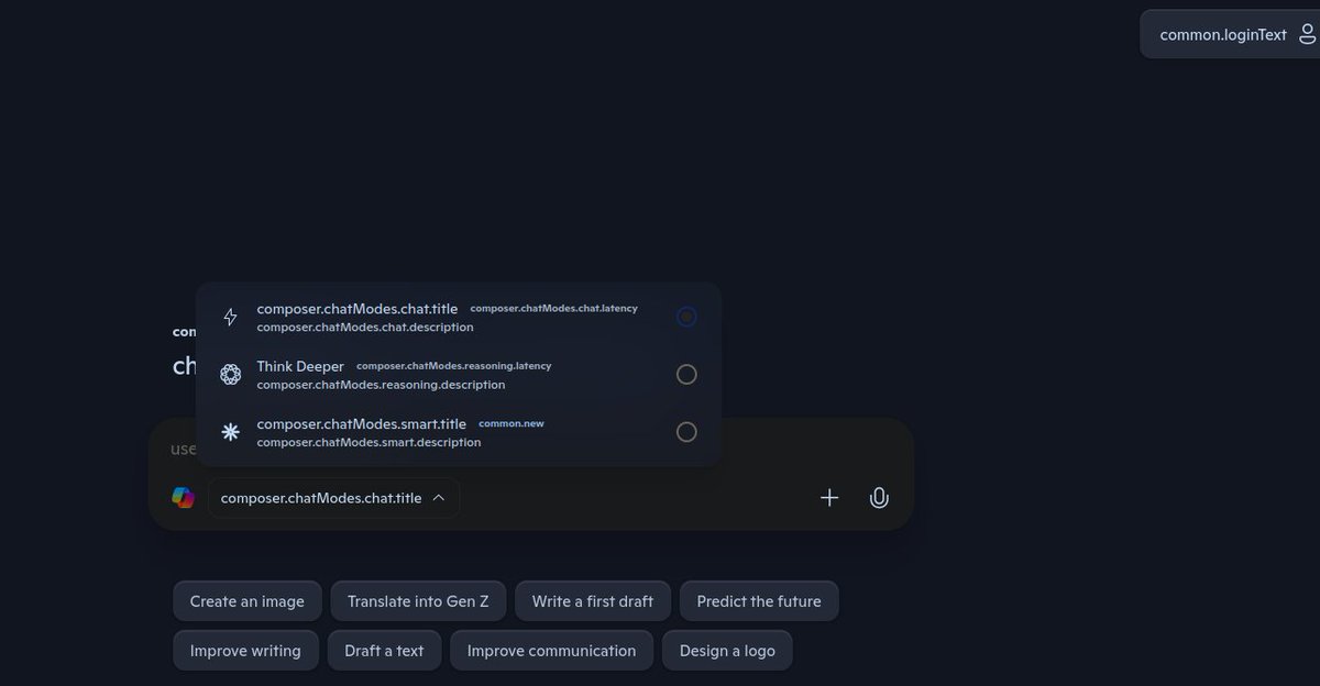 VishalSindham's tweet image. Hey @Microsoft @Copilot ,
I think your UI is showing its placeholders instead of the actual text! Pretty sure common.new isn't the final copy. 😉 chat.launchMessage.unauthenticatedV3Type1
#LLMtesting #Langchain
