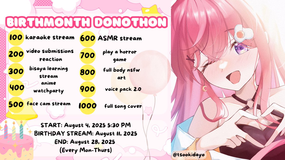 𝓽𝓼𝓾𝓴𝓴𝓲 𝓽𝓪𝓶𝓪𝓰𝓸'𝓼 𝓫𝓲𝓻𝓽𝓱𝓶𝓸𝓷𝓽𝓱 𝓭𝓸𝓷𝓸𝓽𝓱𝓸𝓷 🎂🎁

hello everyone! i am inviting all of you to celebrate my birthday this august! let's have fun together and hopefully reach some goals (´▽`ʃ♡ƪ)

❤ + 🔁 appreciated