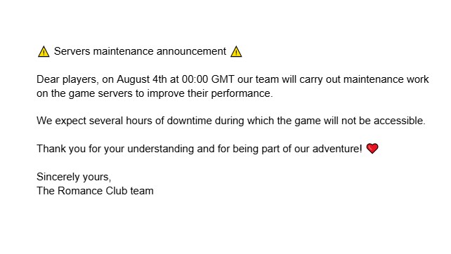 ⚠️ Servers maintenance announcement ⚠️