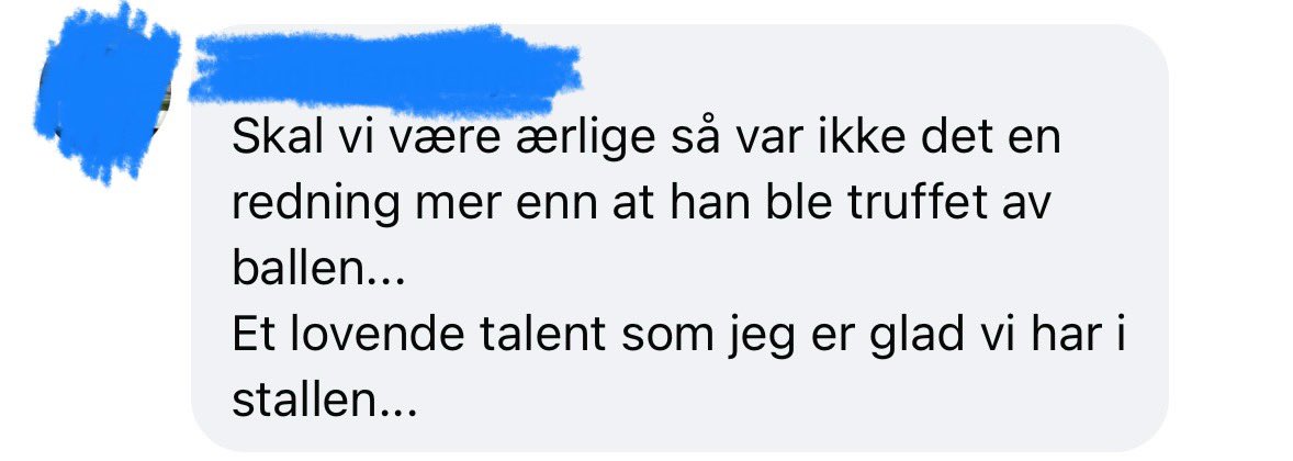 Ifølge en Facebook-kriger, så kan vi ikke kalle det en redning når keeper står godt plassert og blir truffet av ballen. Notert.