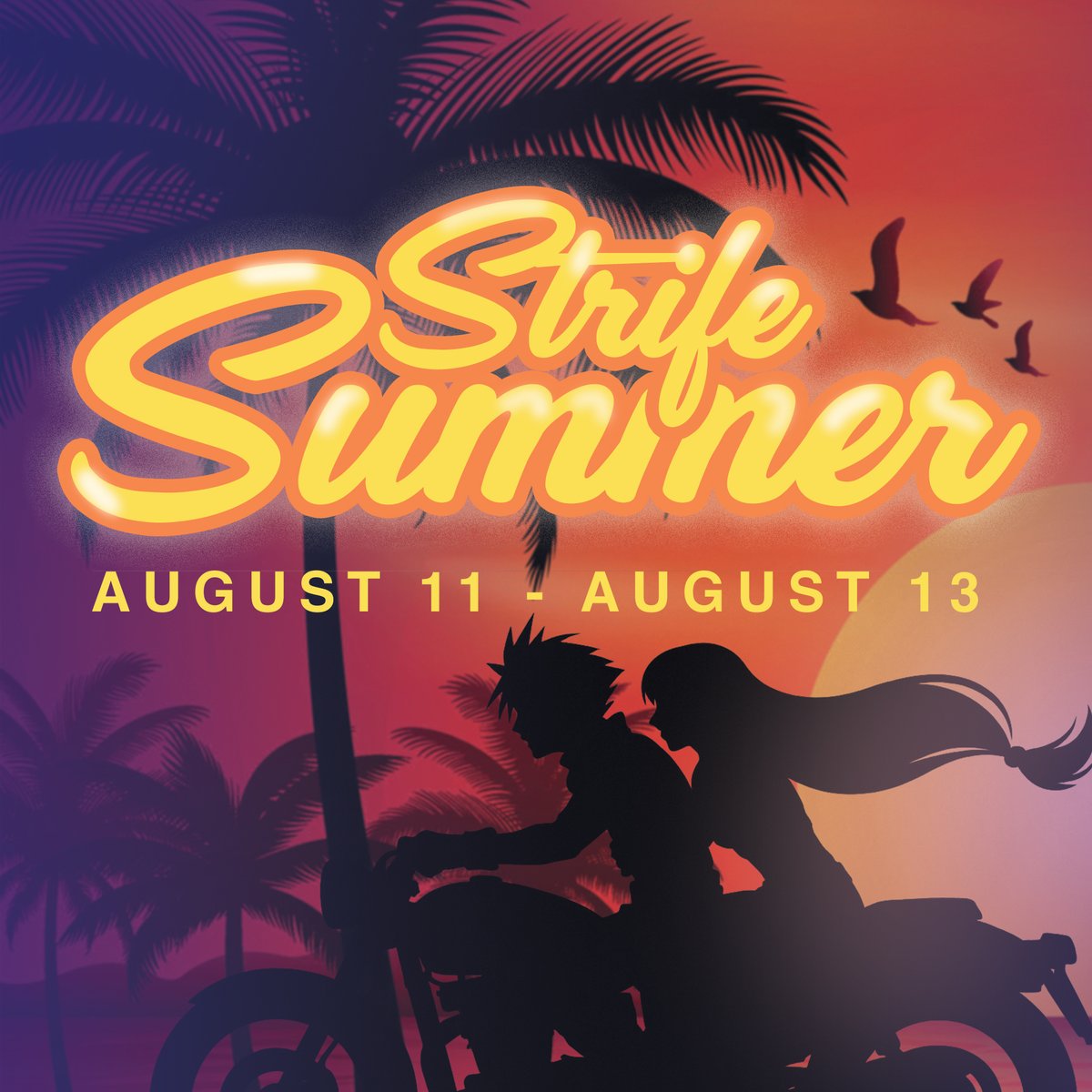 Strife Summer event incoming! ☀️

Our 3 Day event to celebrate Cloud Strife's birthday begins on Monday August 11th and ends the 13th. 

Prompts:
Aug 11 : Happy Birthday Cloud 🎉
Aug 12 : Summer of love ❤️
Aug 13: Free Day ✨

All entries are welcome!  #StrifeSummer2025