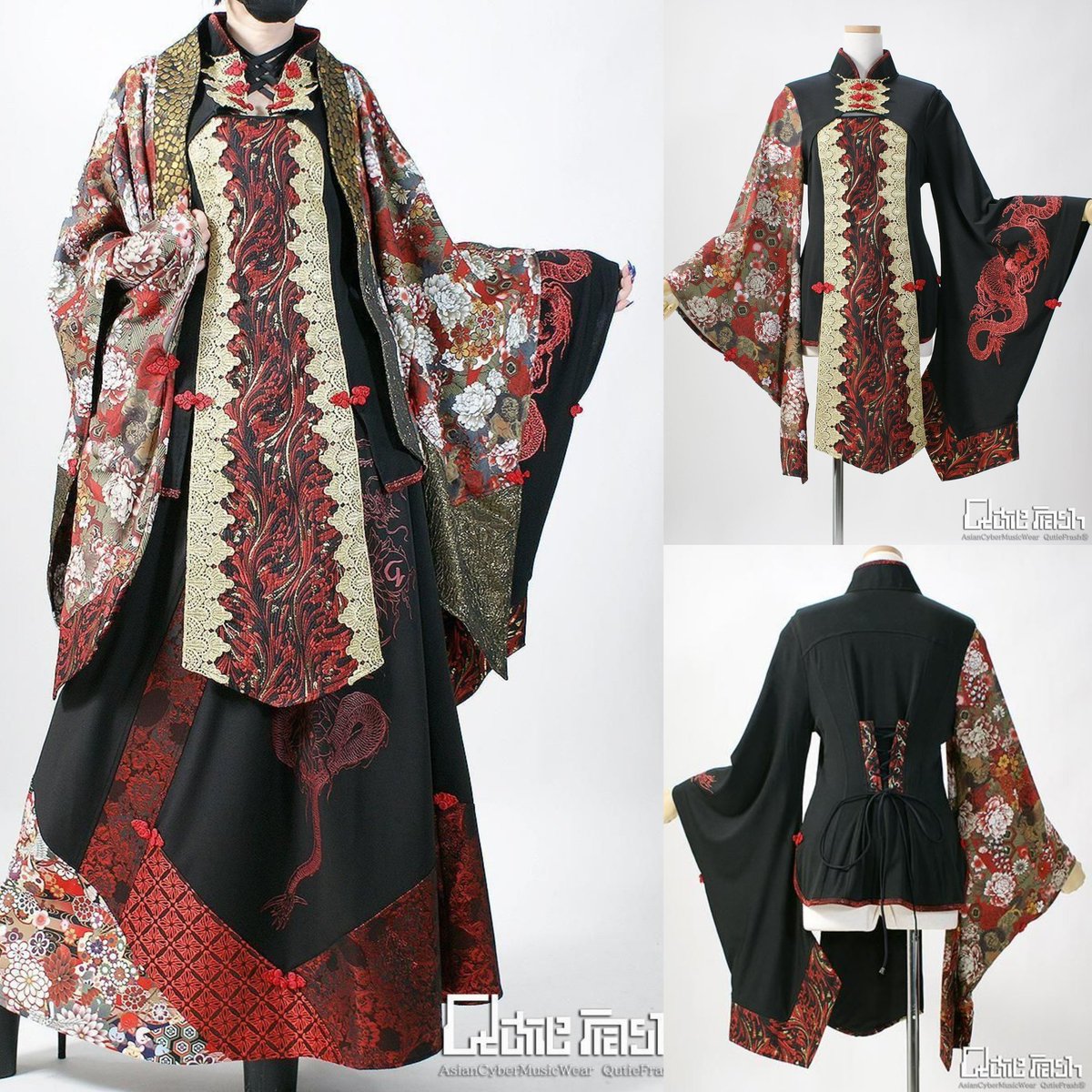 QutieFrash 着物袖(青和柄)新品未使用タグつき QutieFrash 着物