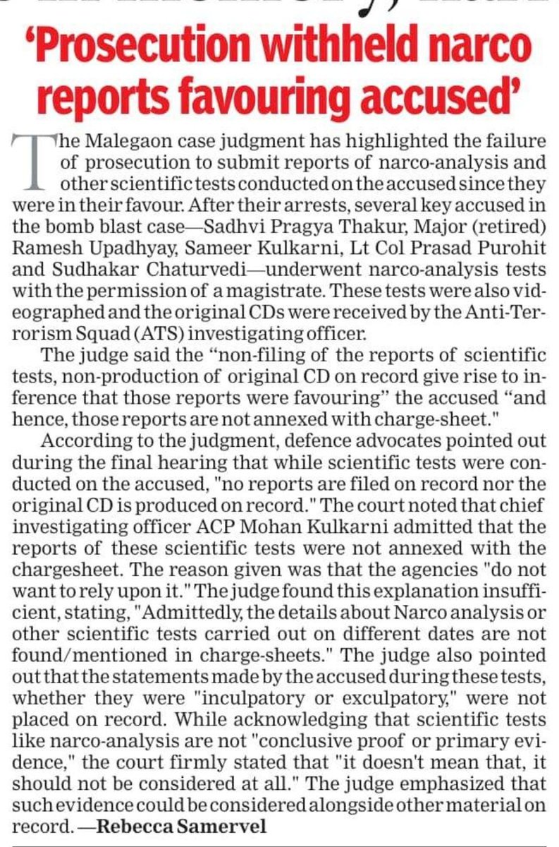 We have consistently raised doubts about the NIA's investigation post-2014 and questioned the Modi government's and the BJP's intent to shield the accused in the Malegaon bomb blast case. The first public prosecutor, Mariam Puttan, was not allowed to present her arguments.