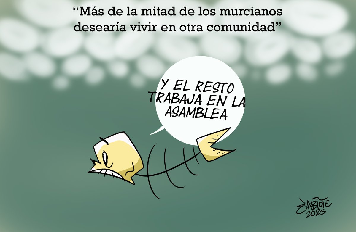 ✍️La viñeta de #Sabiote de este domingo, sobre un informe de Mutua Propietarios que muestra que el 59% de los murcianos se mudaría a otro lugar de España