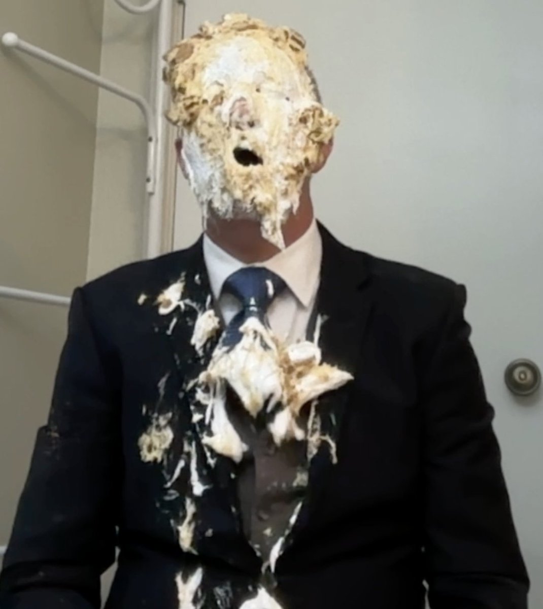 Suited and pied                                           #gunge #messy #pie #pieinaface #suit #tie