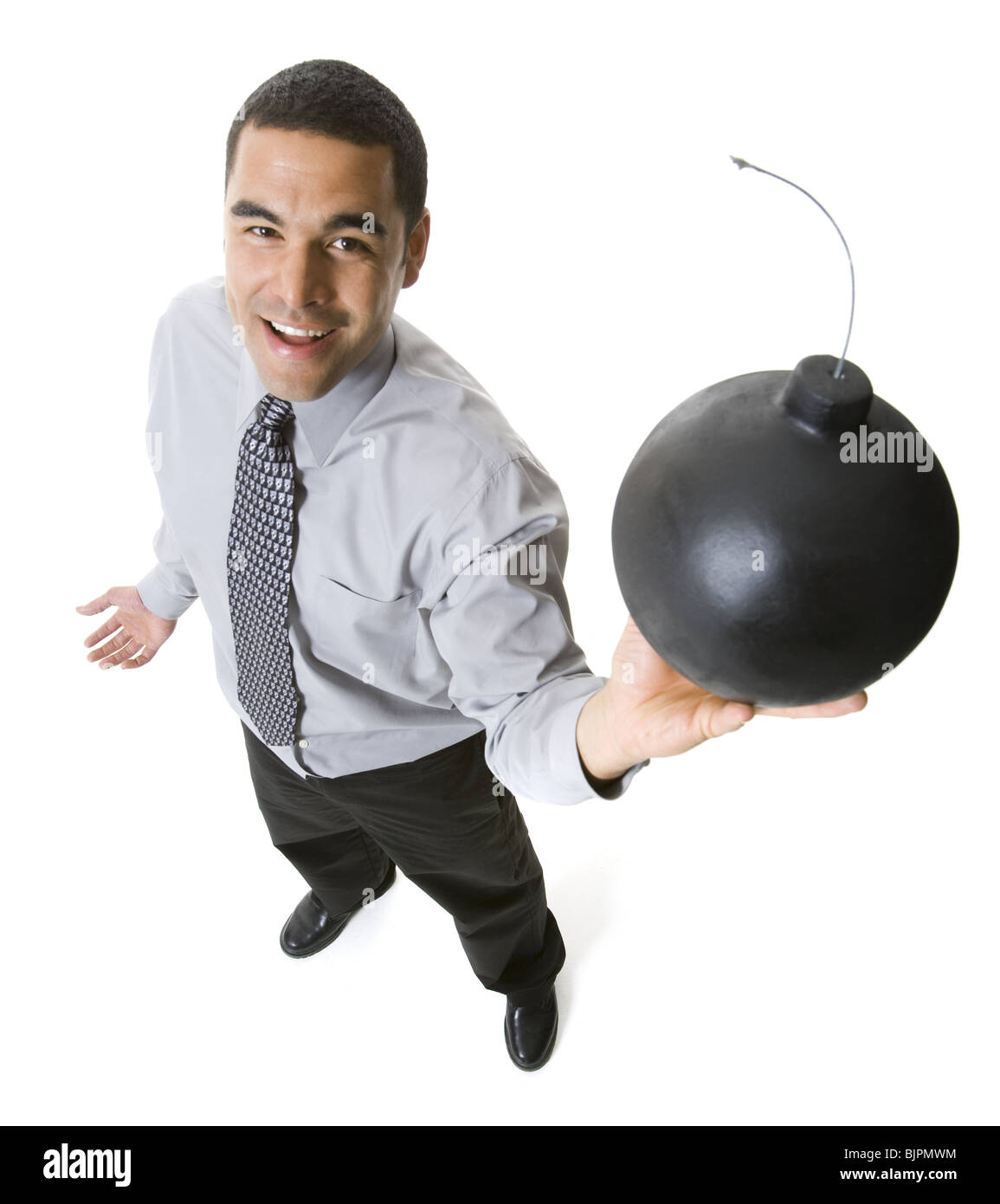 stock image of a man holding a bomb