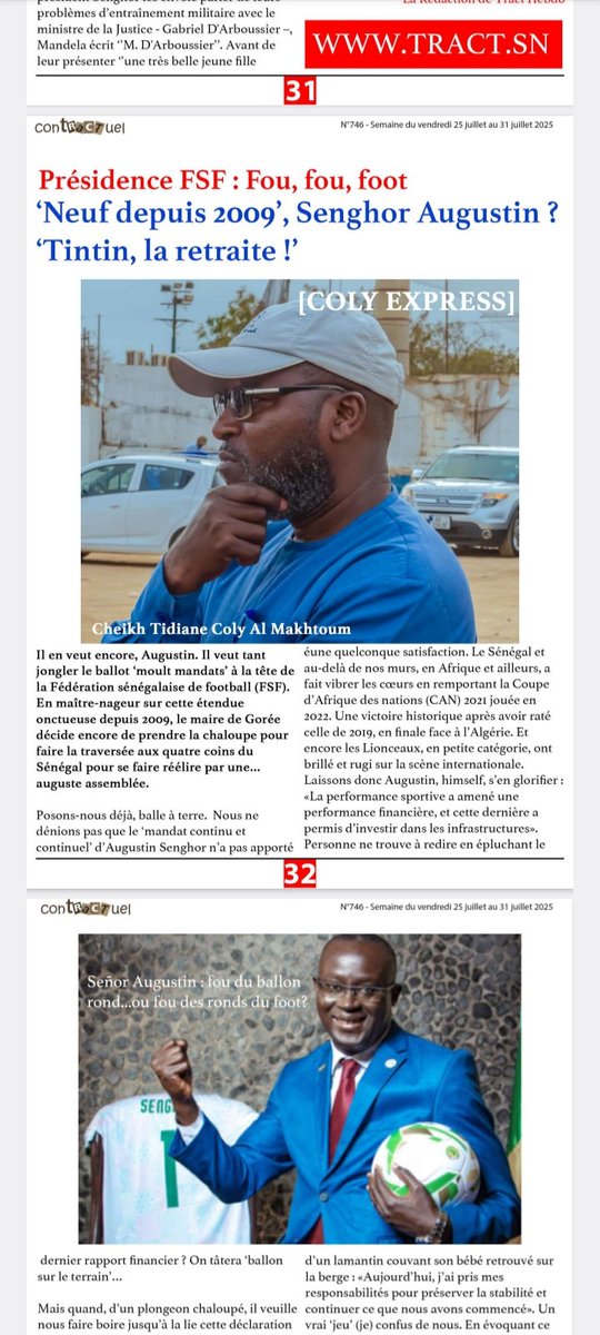 Tract_SN's tweet photo. La semaine dernière, votre Tract Hebdo prédisait, avec justesse, la fin de la présidence d'Augustin #Senghor à la tête de la Fédération Sénégalaise de Football  : achetez ce numéro ? En envoyant 746 au +221 77 857 04 04 (WhatsApp).Samedi, A. Senghor a fini 3ème des votes. #kebetu https://t.co/50JnZ7droJ