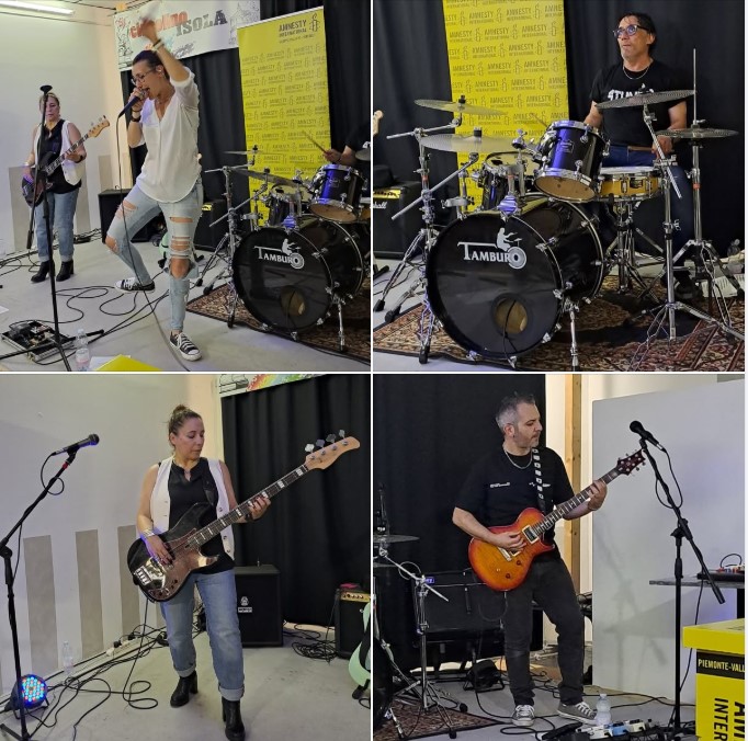 Amnesty International - Vercelli (@amnestyvercelli) on Twitter photo Cinquant'anni senza stare mai in silenzio: una serata con <a href="/amnesty/">Amnesty International</a>
Sabato 14 giugno al Circolino Isola di #Vercelli: cibo della tradizione e ottima musica con i #4Tunes
Linda Cortissone, voce
Pierluigi De Marco, batteria
Deborah Castagna, basso
Giuseppe Giovine, chitarra Cinquant'anni senza stare mai in silenzio: una serata con <a href="/amnesty/">Amnesty International</a>
Sabato 14 giugno al Circolino Isola di #Vercelli: cibo della tradizione e ottima musica con i #4Tunes
Linda Cortissone, voce
Pierluigi De Marco, batteria
Deborah Castagna, basso
Giuseppe Giovine, chitarra
