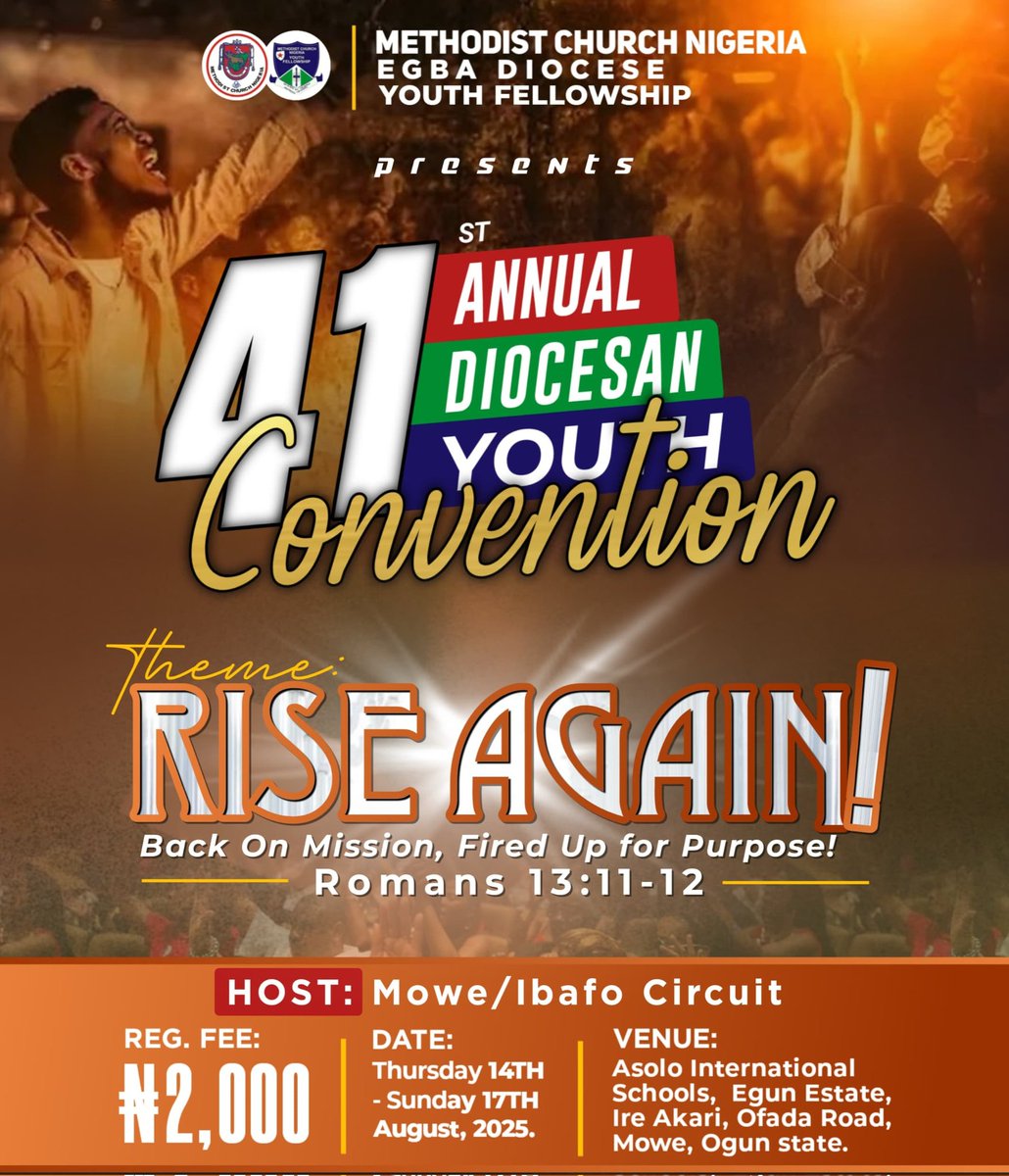 MoweTwitta's tweet photo. 📢 Calling All Vendors!
Be part of the 41st Egba Diocesan Youth Convention happening in Mowe this August!

📍 Venue: Asolo International Schools, Mowe

📅 Date: Thursday Aug 14th – Sunday 17th, 2025

👥 Over 400 youths expected

🔹 Great chance to showcase your:
✅ Food &amp; Drinks https://t.co/OOrPw2ZAHv
