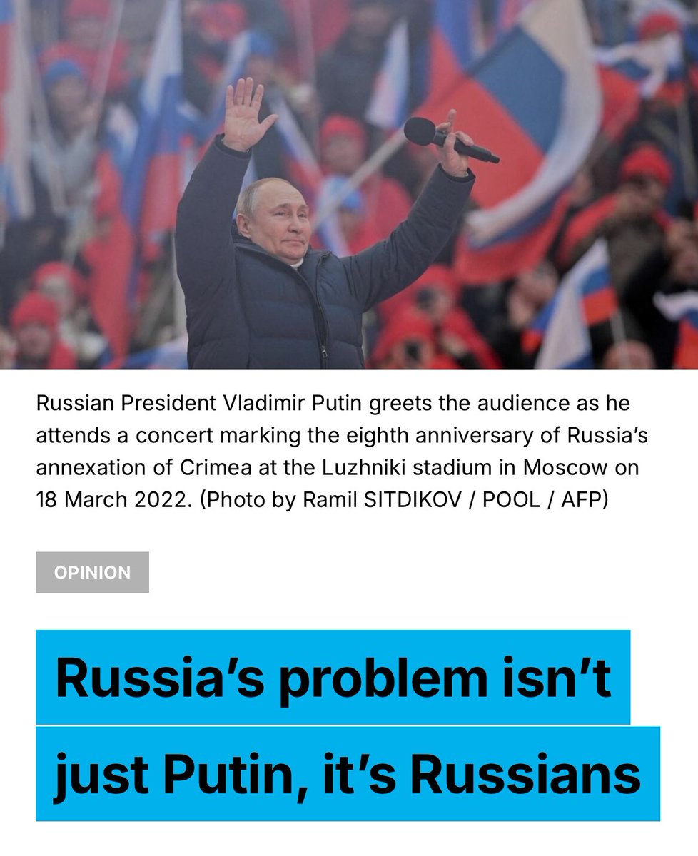 JohannaNyman5's tweet photo. “It’s tempting to see Putin as the root of all evil and to imagine that his removal will somehow cleanse Russia of its crimes or open up a new path towards ‘normalcy.’ But until this delusion is confronted directly, Russia will remain what it has always been: not a nation temporarily gone astray, but a violent empire, fundamentally unchanged since its founding—and still in denial.”

https://t.co/He9PeVZY30
