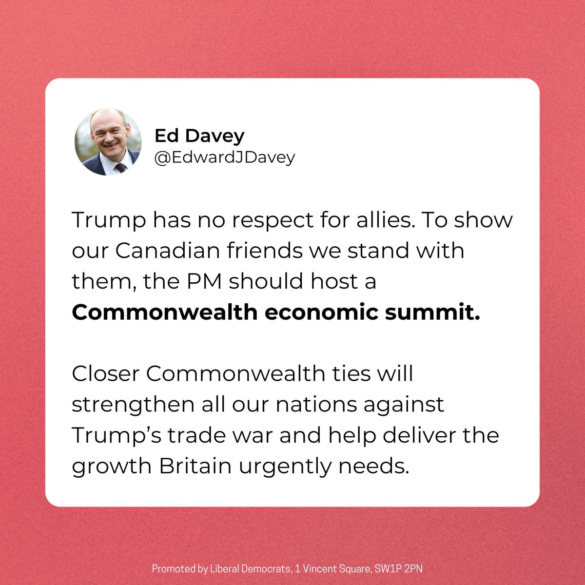 Trump’s reckless trade war is hurting allies like Canada. The PM should host an economic summit, bringing Commonwealth partners together to stand against Trump’s tariffs. 🇬🇧🇨🇦