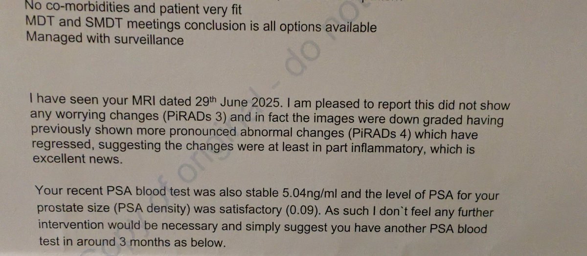#ProstateCancer Had my annual MRI scan and no change. Still zero symptoms and remain as fit as a butcher's dog, which is even more reason why lads of a certain age as myself need to get a blood test for their prostate. 

I was sitting next to a lad while waiting for my blood test