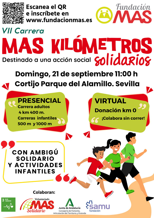 Corredores Populares (@corredorespopul) on Twitter photo Fundación MAS celebra una nueva edición de su Carrera MAS Kilómetros solidarios.
El 21 de septiembre te esperamos en el Parque del Alamillo (Sevilla) para correr solo 4,4 km los adultos y distancias menores para los infantiles. corredorespopulares.es/carreras/MAS_k… <a href="/SomosFundMAS/">Fundación MAS</a> Fundación MAS celebra una nueva edición de su Carrera MAS Kilómetros solidarios.
El 21 de septiembre te esperamos en el Parque del Alamillo (Sevilla) para correr solo 4,4 km los adultos y distancias menores para los infantiles. corredorespopulares.es/carreras/MAS_k… <a href="/SomosFundMAS/">Fundación MAS</a>