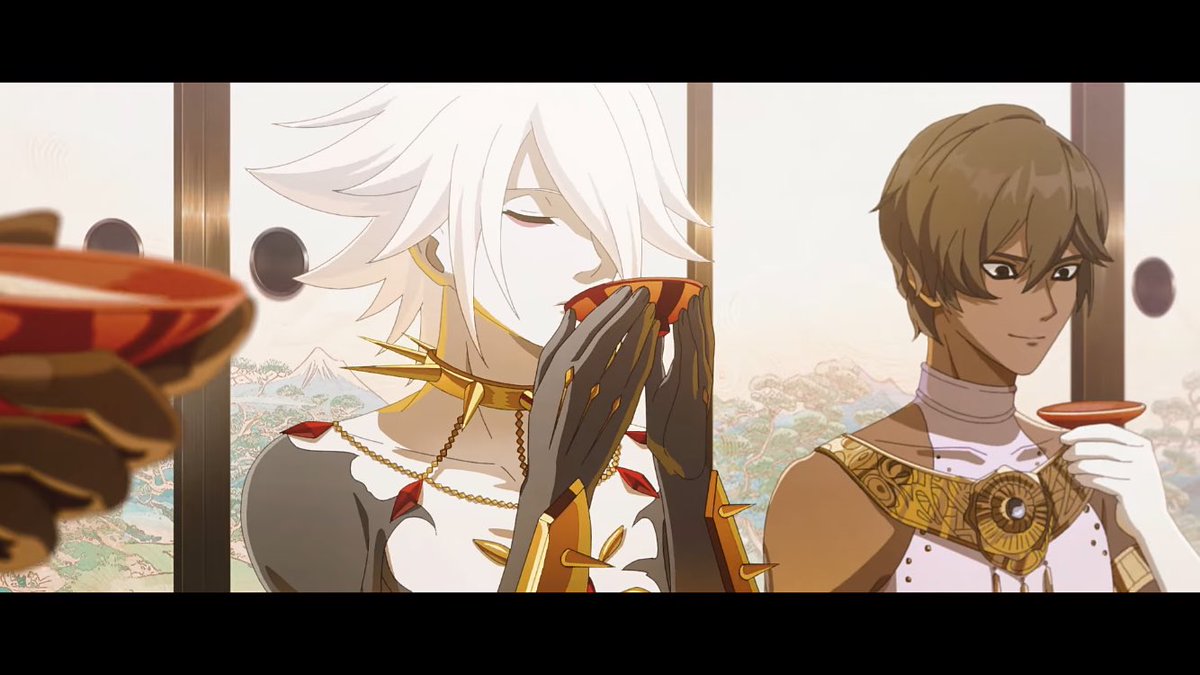 wine_8535's tweet photo. こっから見るとカルナさん、隣のアルジュナの飲み方見て盃を飲むという
 #FGO  #FGO10周年 https://t.co/3Y6Yd49PHG
