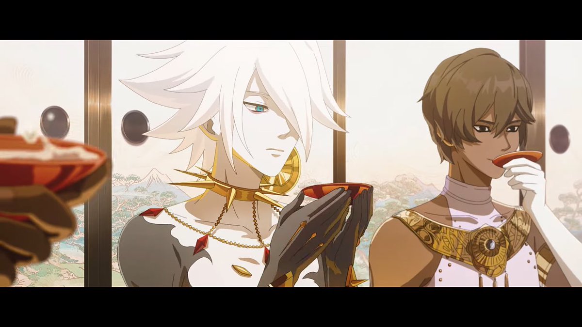 wine_8535's tweet photo. こっから見るとカルナさん、隣のアルジュナの飲み方見て盃を飲むという
 #FGO  #FGO10周年 https://t.co/3Y6Yd49PHG