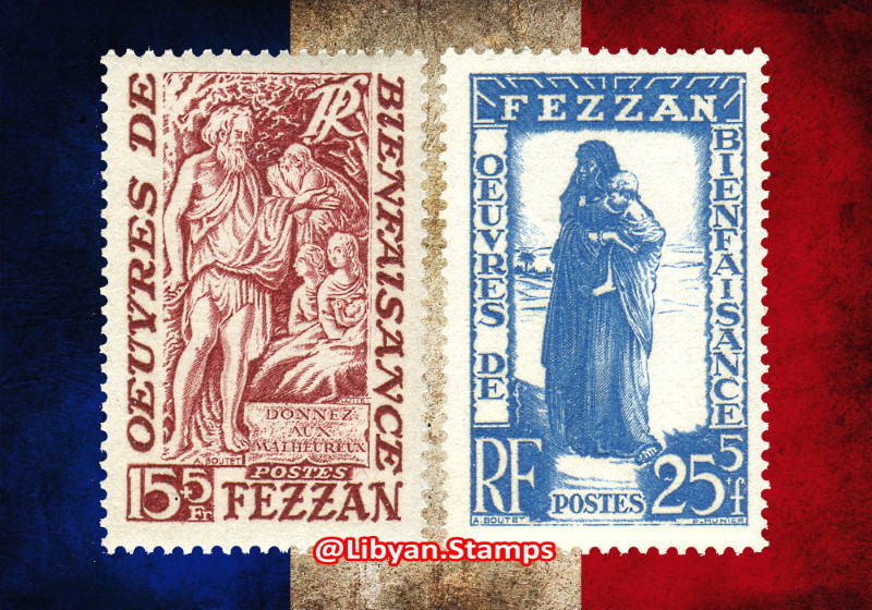 🇱🇾 LIBYA 02.08.1950 French Administration Libya. Issue for Fezzan: Charity issue with surtax for charitable works. Info in: ▶️facebook.com/LibyanPhilatel… Buy in: ▶️delcampe.net/en_GB/collecta… (2000+ items) / ▶️ebay.it/usr/collectors… #Libya #Philately #Stamps #Philatelie #Timbres #Libye