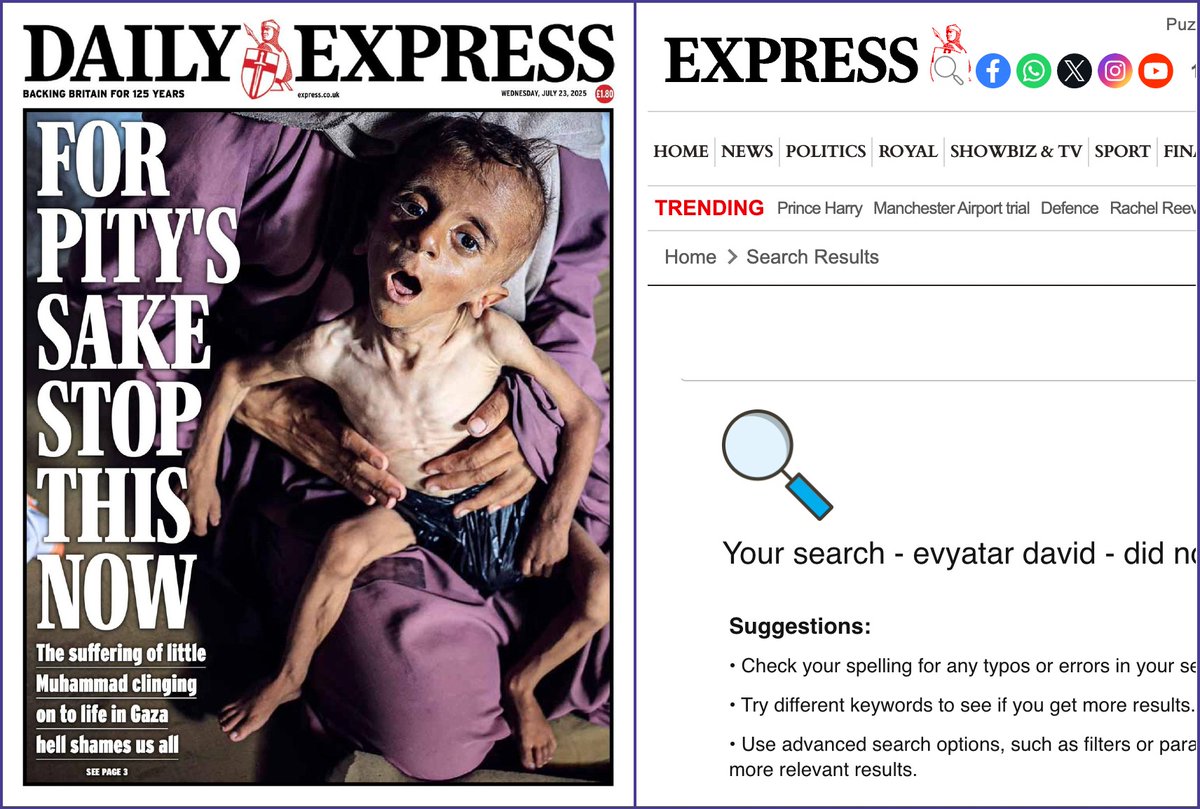 HonestReporting (@honestreporting) on Twitter photo <a href="/washingtonpost/">The Washington Post</a> <a href="/BBCNews/">BBC News (UK)</a> <a href="/guardian/">The Guardian</a> <a href="/NBCNews/">NBC News</a> 6/
And here’s <a href="/Daily_Express/">Daily Express</a>.
Front page: a tissue of lies.
Search their site for “Evyatar David” — nothing.
Not even worth a mention.
Need we say more? <a href="/washingtonpost/">The Washington Post</a> <a href="/BBCNews/">BBC News (UK)</a> <a href="/guardian/">The Guardian</a> <a href="/NBCNews/">NBC News</a> 6/
And here’s <a href="/Daily_Express/">Daily Express</a>.
Front page: a tissue of lies.
Search their site for “Evyatar David” — nothing.
Not even worth a mention.
Need we say more?