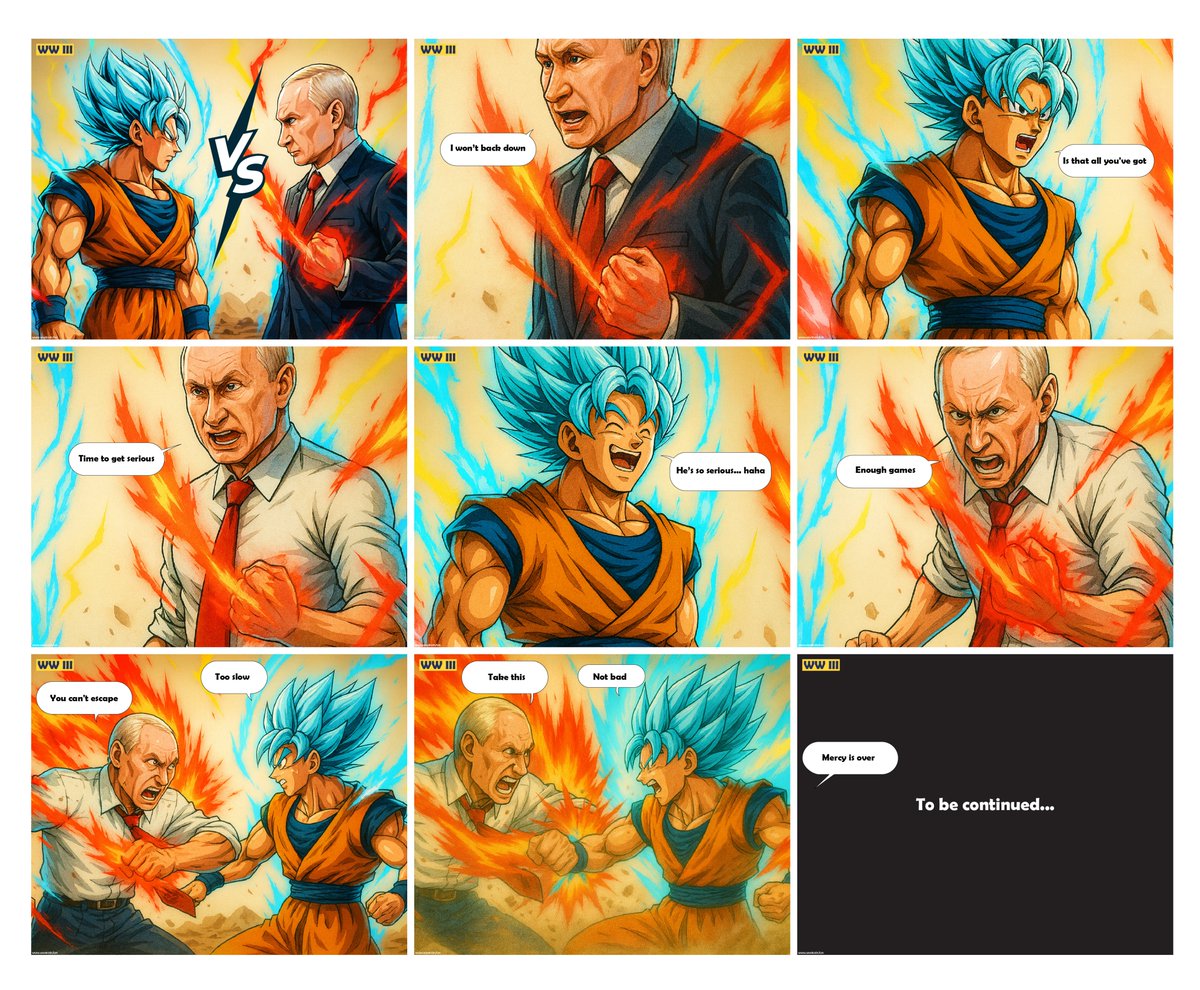 WWIIIfun's tweet photo. When worlds collide — the battle begins.
https://t.co/F7XgHEkP4T
#GokuVsPutin #Putin #Goku #AnimeClash #EpicBattle #ToBeContinued
#ГокуПротивПутина #АнимеБитва #ЭпичныйБой #СкороПродолжение https://t.co/RDNvqwyWuZ