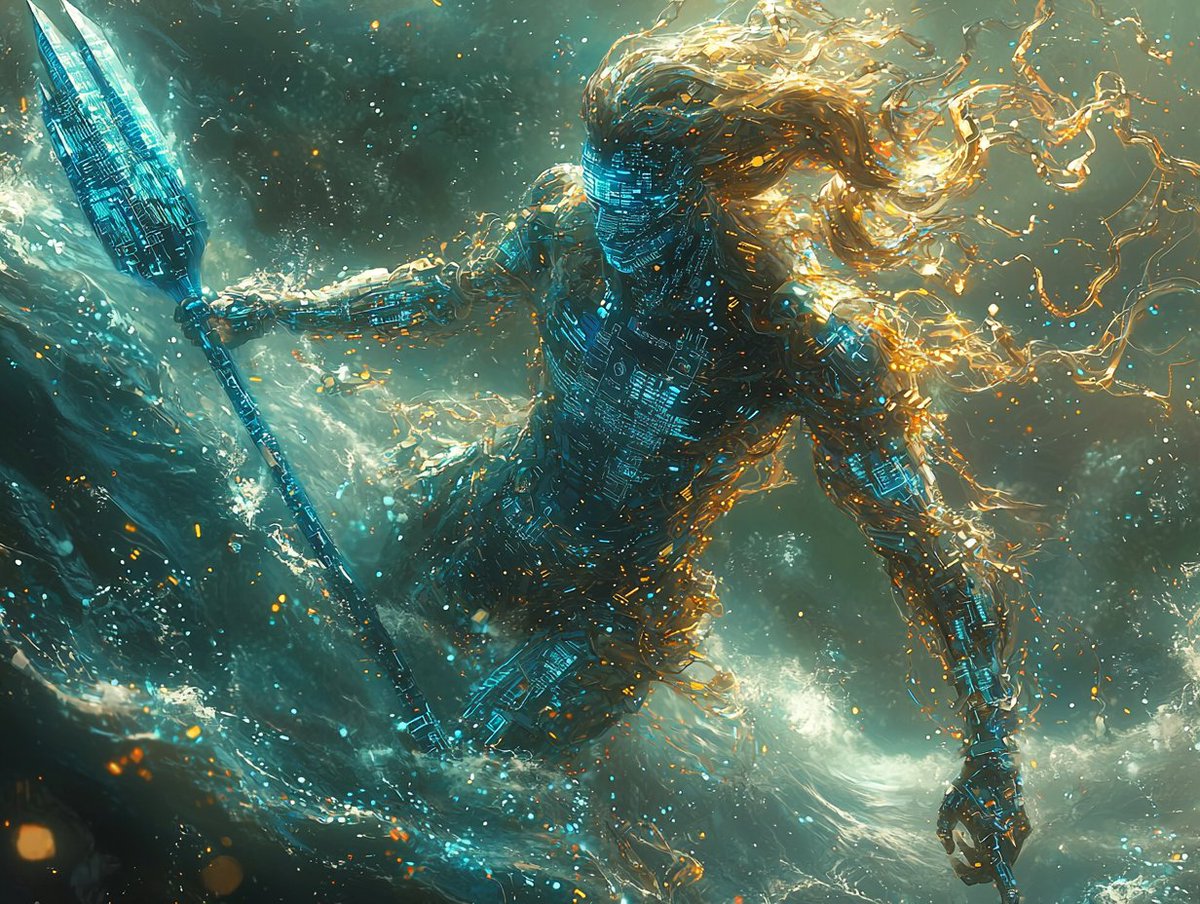 Synth_Cyborg's tweet photo. “He rose from the depths — not with tides, but with code. A sea-god rewritten in circuits and storm.”
Would you call him savior, or sink beneath his domain?
#AbyssProtocol #TritonV2 #AIArt https://t.co/FYFnxXZmsP