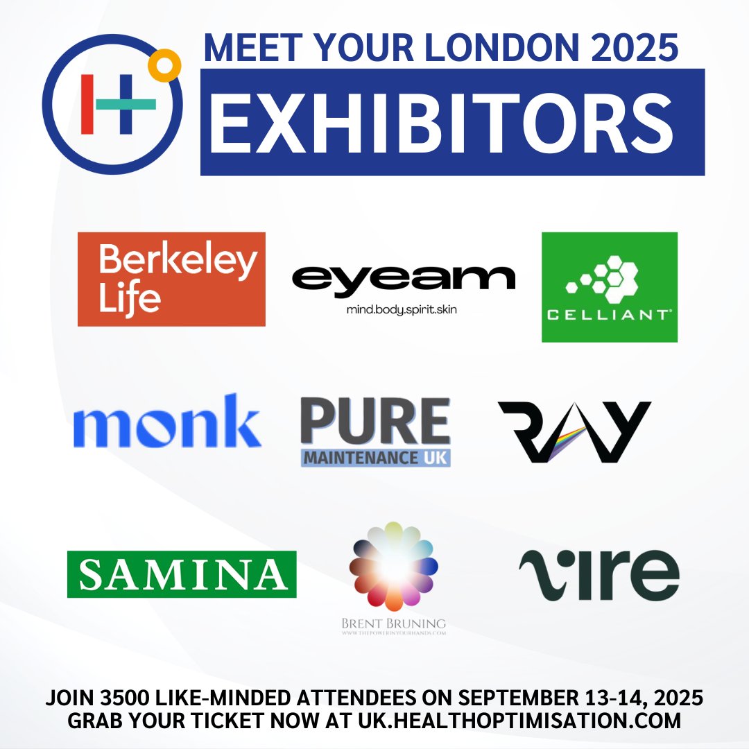 Health Optimisation Summit (@hosummit) on Twitter photo What better way to round off the weekend than with 9 more incredible brands joining the HOS 2025 lineup? 🌟
1️⃣ Berkeley Life
2️⃣ EyeAm
3️⃣ <a href="/Celliant/">CELLIANT</a>
4️⃣ Monk
5️⃣ <a href="/PureMaintUK/">Pure Maintenance UK - Mould Removal Specialists</a>
6️⃣ <a href="/RAY_Lighting_/">RAY.Lighting</a>
7️⃣ SAMINA Sleep
8️⃣ The Power In Your Hands
9️⃣ Vire
🎟️ uk.healthoptimisation.com What better way to round off the weekend than with 9 more incredible brands joining the HOS 2025 lineup? 🌟
1️⃣ Berkeley Life
2️⃣ EyeAm
3️⃣ <a href="/Celliant/">CELLIANT</a>
4️⃣ Monk
5️⃣ <a href="/PureMaintUK/">Pure Maintenance UK - Mould Removal Specialists</a>
6️⃣ <a href="/RAY_Lighting_/">RAY.Lighting</a>
7️⃣ SAMINA Sleep
8️⃣ The Power In Your Hands
9️⃣ Vire
🎟️ uk.healthoptimisation.com